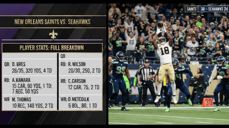 New Orleans Saints vs Seahawks Match Player Stats