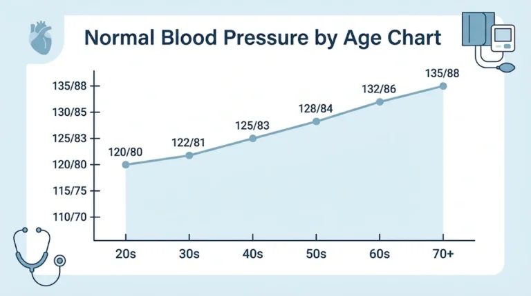 What is normal blood pressure by age chart showing average systolic and diastolic readings from 20s to 70s.